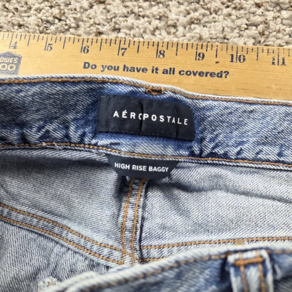 Aeropostale Jeans Womens 14 High Rise Baggy Denim Distressed Medium Wash - Picture 2 of 8
